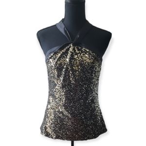Tahari Women's Black Gold Sequin Halter Top NWT